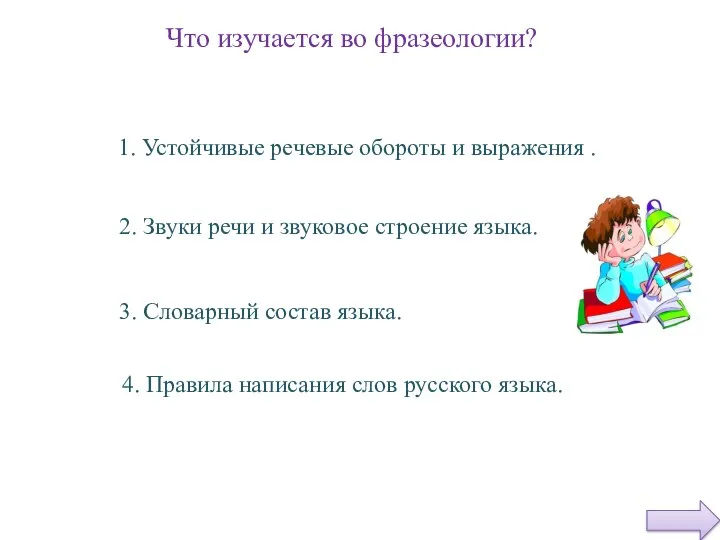 Что изучается во фразеологии? 4. Правила написания слов русского языка.