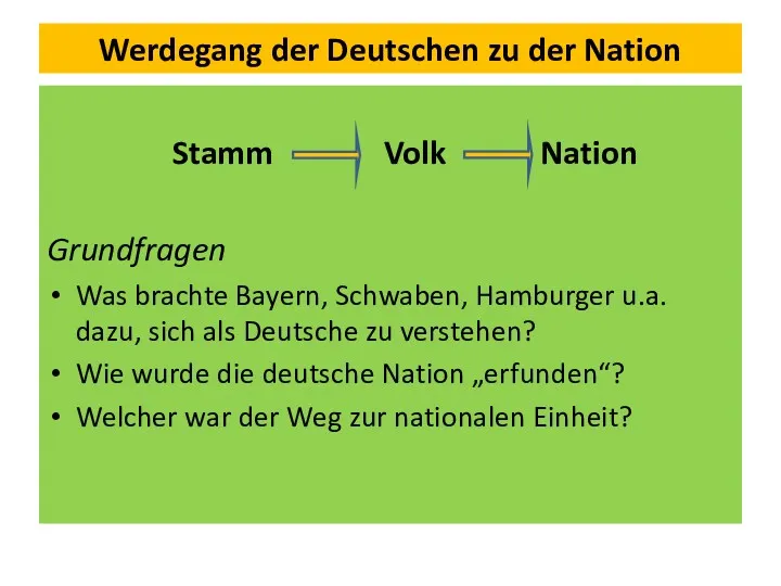 Werdegang der Deutschen zu der Nation Stamm Volk Nation Grundfragen
