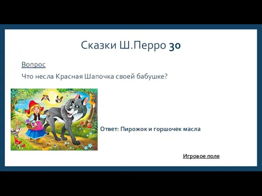 Сказки Ш.Перро 30 Вопрос Что несла Красная Шапочка своей бабушке?