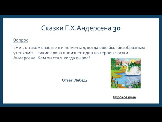 Сказки Г.Х.Андерсена 30 Вопрос «Нет, о таком счастье я и