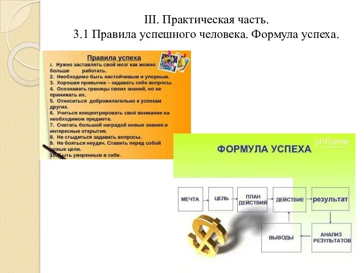 III. Практическая часть. 3.1 Правила успешного человека. Формула успеха.