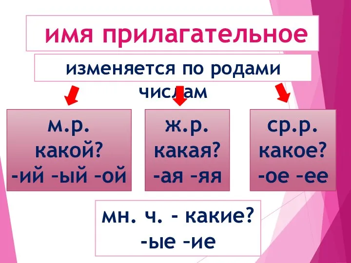 имя прилагательное изменяется по родами числам м.р. какой? -ий –ый