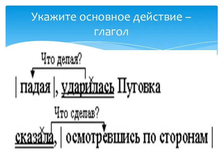 Укажите основное действие – глагол