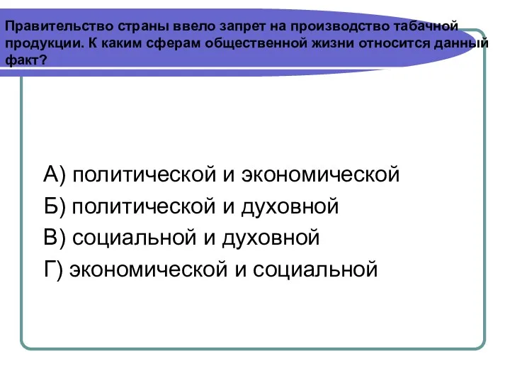 Правительство страны ввело запрет на производство табачной продукции. К каким