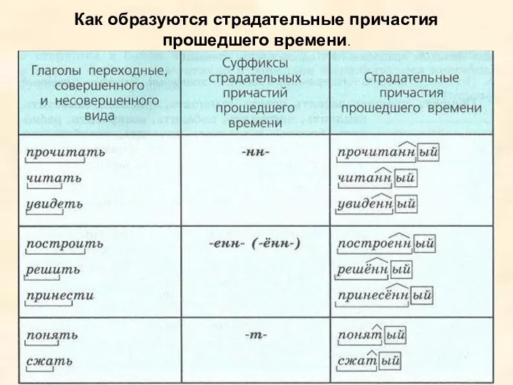 Как образуются страдательные причастия прошедшего времени.