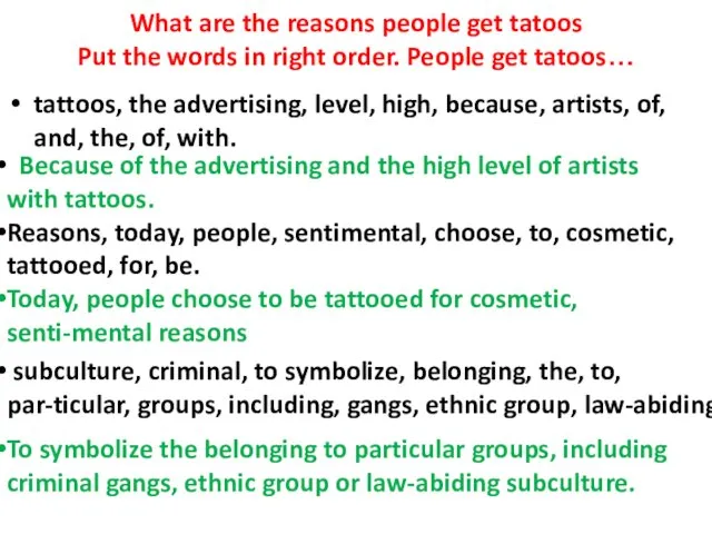 What are the reasons people get tatoos Put the words