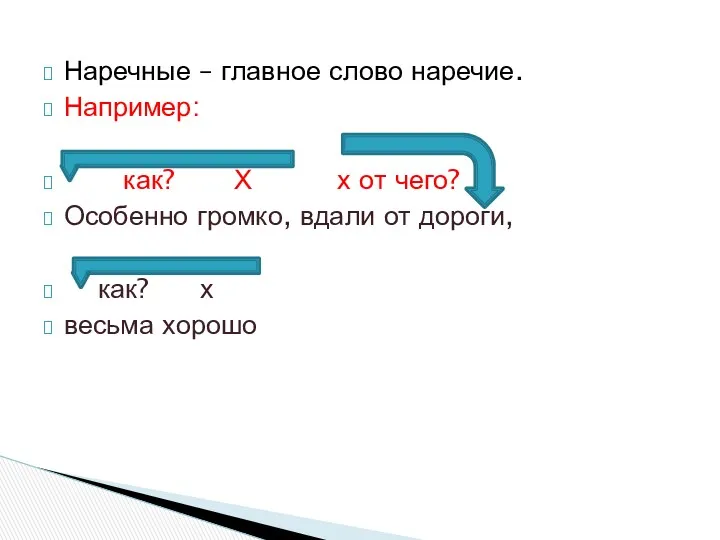 Наречные – главное слово наречие. Например: как? Х х от