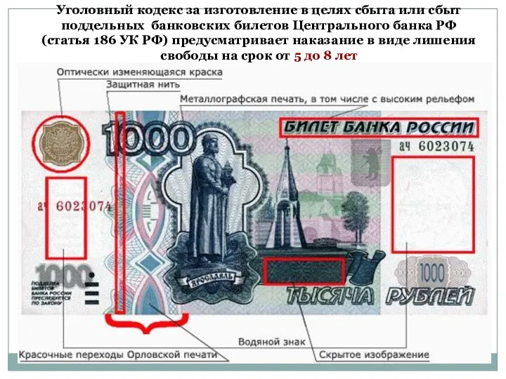 Уголовный кодекс за изготовление в целях сбыта или сбыт поддельных