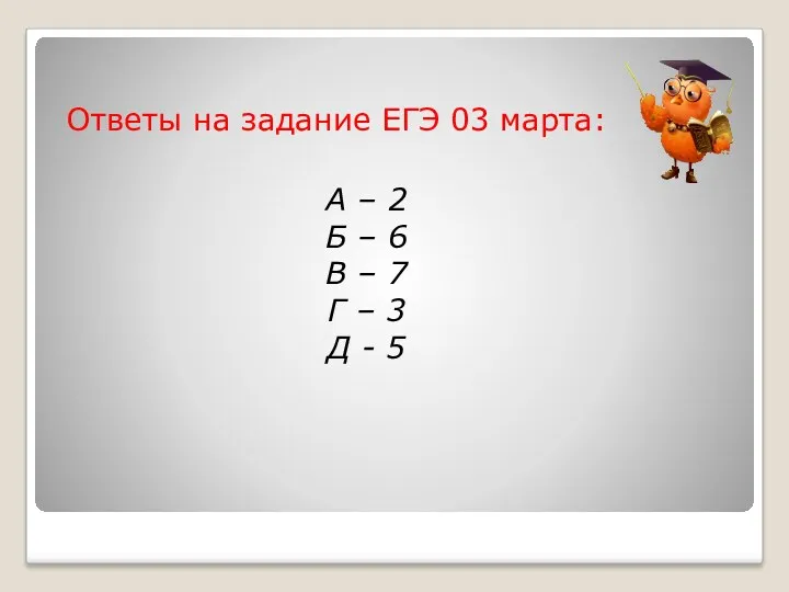 Ответы на задание ЕГЭ 03 марта: А – 2 Б