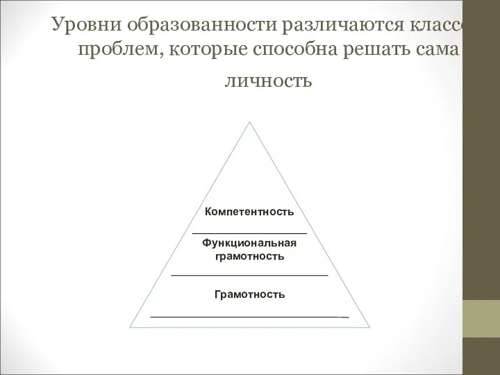 Уровни образованности различаются классом проблем, которые способна решать сама личность