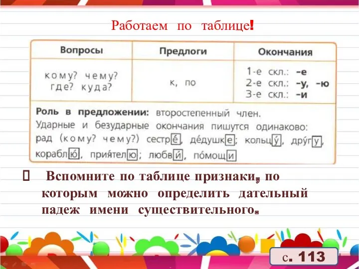 Работаем по таблице! Вспомните по таблице признаки, по которым можно