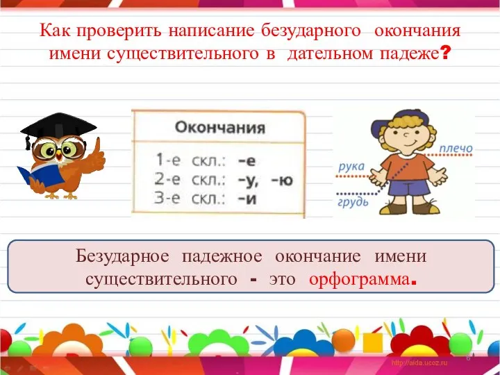 Как проверить написание безударного окончания имени существительного в дательном падеже?