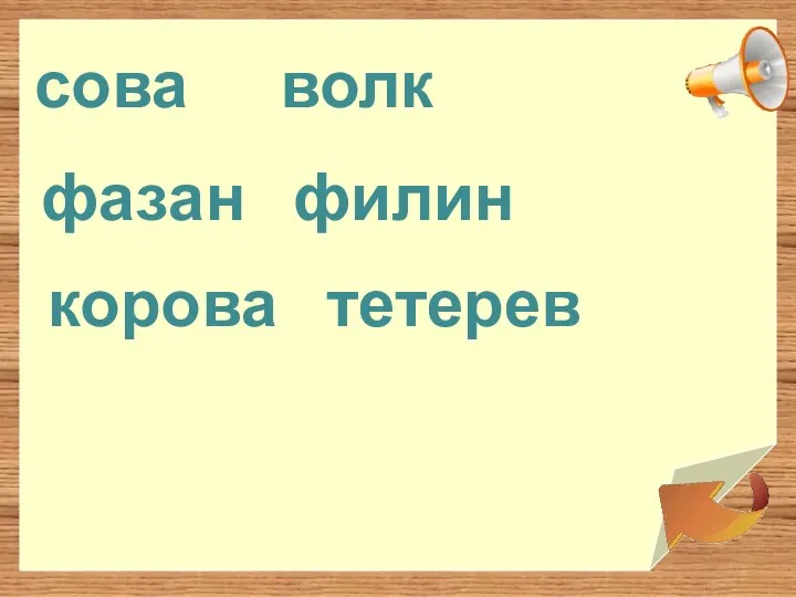 сова волк фазан филин корова тетерев