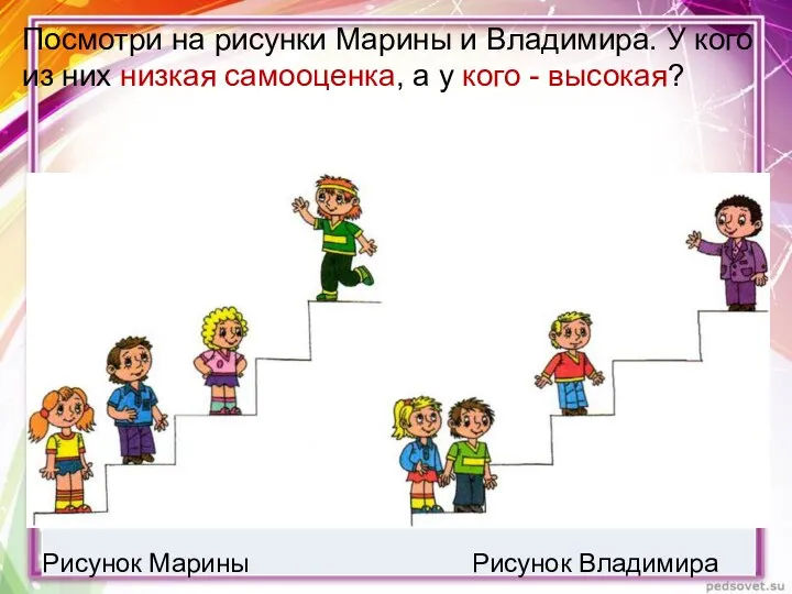 Посмотри на рисунки Марины и Владимира. У кого из них