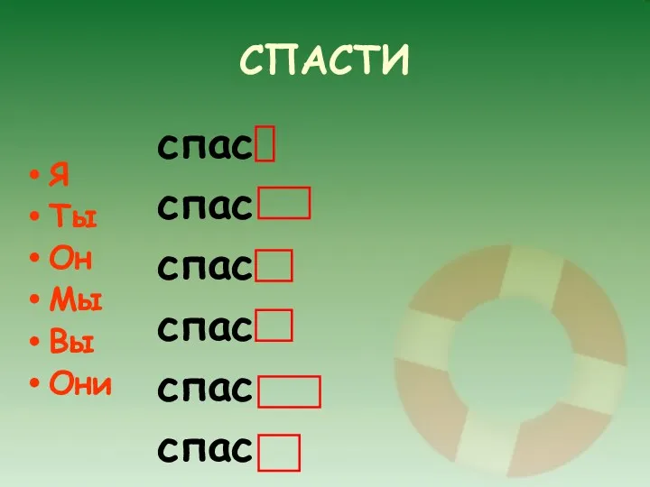 СПАСТИ Я Ты Он Мы Вы Они спас спас спас спас спас спас