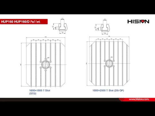 HUP160 HUP160/D Pallet 1800×2000 T Slot (20t OP) 1600×1800 T Slot (STD)