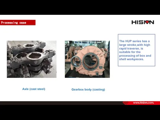 Processing case Axle (cast steel) Gearbox body (casting) The HUP