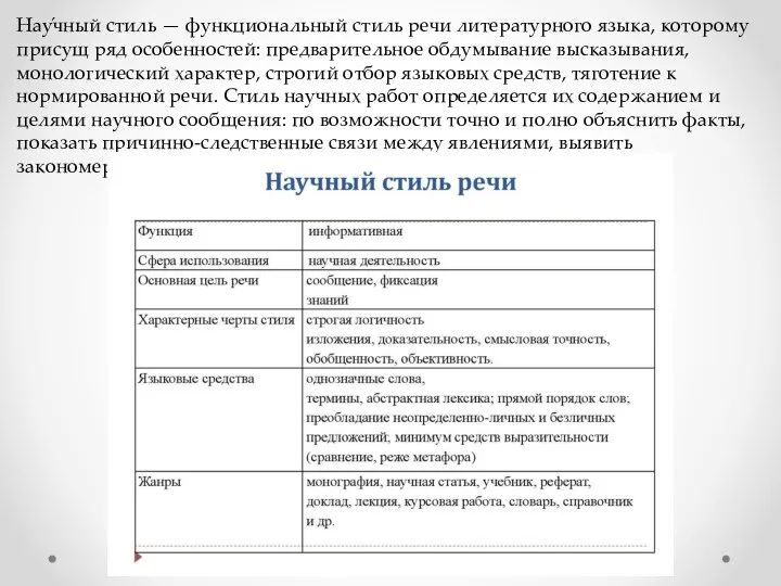 Нау́чный стиль — функциональный стиль речи литературного языка, которому присущ