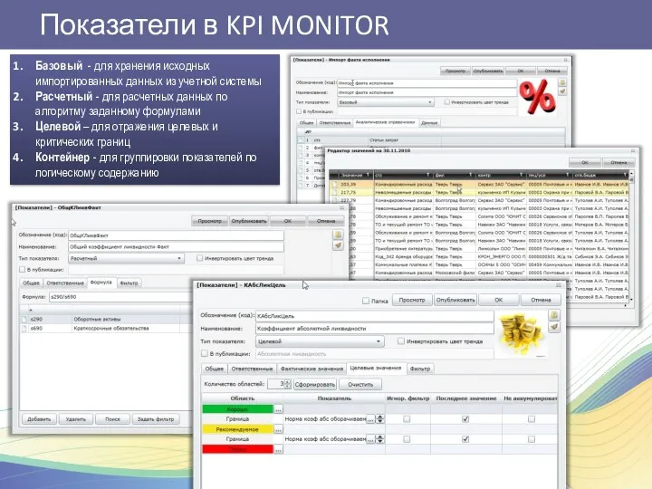 Показатели в KPI MONITOR Базовый - для хранения исходных импортированных