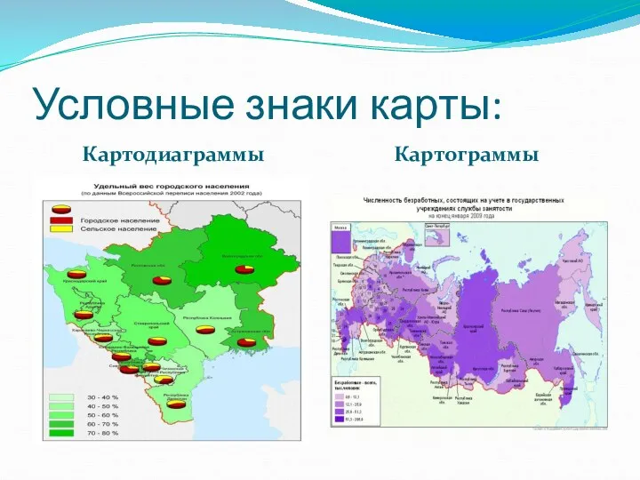 Условные знаки карты: Картодиаграммы Картограммы