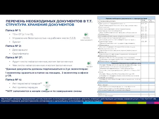 ПЕРЕЧЕНЬ НЕОБХОДИМЫХ ДОКУМЕНТОВ В Т.Т. СТРУКТУРА ХРАНЕНИЯ ДОКУМЕНТОВ Папка №