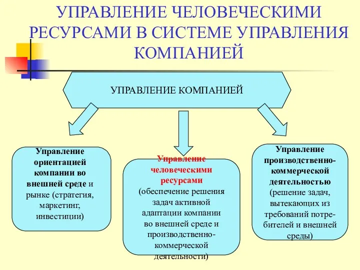 УПРАВЛЕНИЕ ЧЕЛОВЕЧЕСКИМИ РЕСУРСАМИ В СИСТЕМЕ УПРАВЛЕНИЯ КОМПАНИЕЙ УПРАВЛЕНИЕ КОМПАНИЕЙ Управление