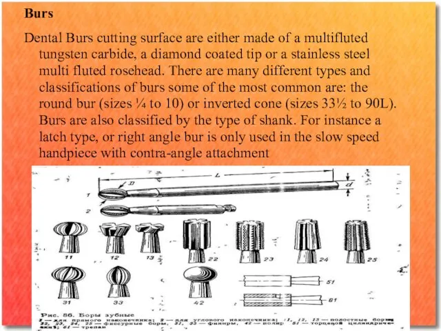 Burs Dental Burs cutting surface are either made of a