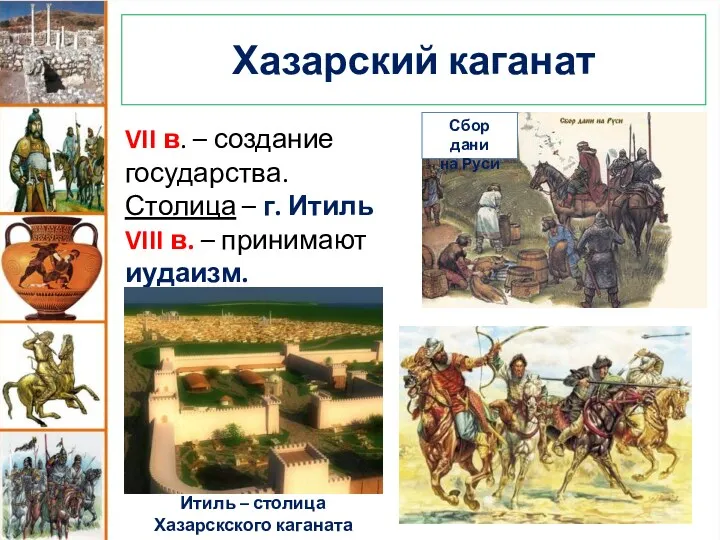 Хазарский каганат VII в. – создание государства. Столица – г. Итиль VIII в.