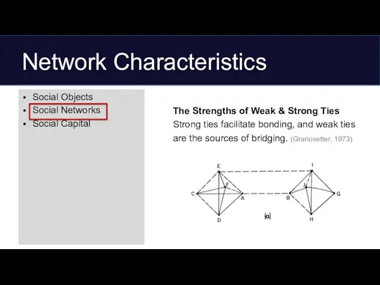 Network Characteristics The Strengths of Weak & Strong Ties Strong