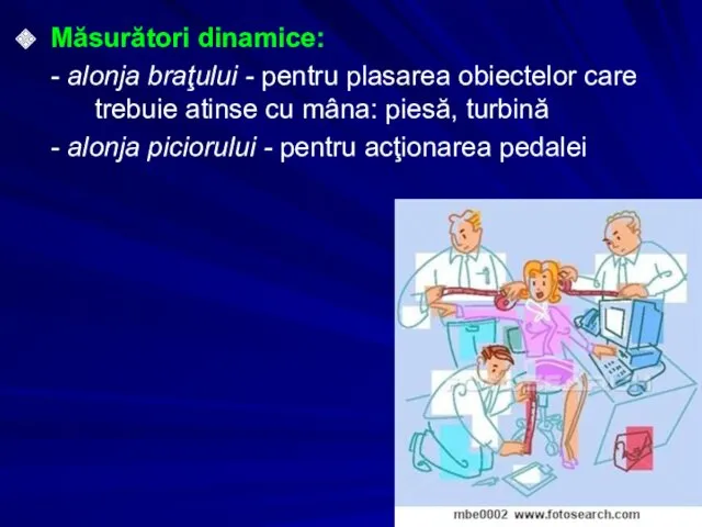 Măsurători dinamice: - alonja braţului - pentru plasarea obiectelor care