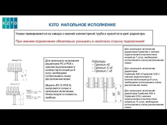 КЗТО НАПОЛЬНОЕ ИСПОЛНЕНИЕ Ножки привариваются на заводе к нижней коллекторной