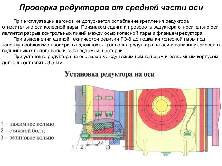 Проверка редукторов от средней части оси При эксплуатации вагонов не