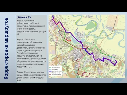 Корректировка маршрутов Отмена 45 В целях исключения дублированности 75 и