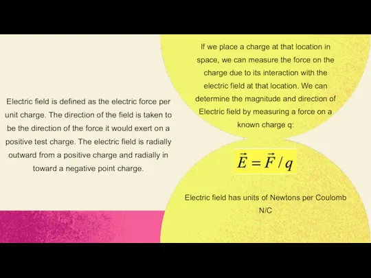 Electric field is defined as the electric force per unit charge. The direction