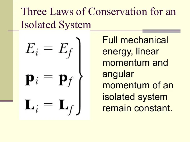 Three Laws of Conservation for an Isolated System Full mechanical