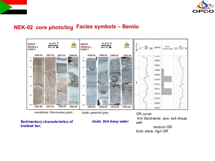 Facies symbols – Bentiu NEK-02 core photo/log sandstone :fine-coarse grain