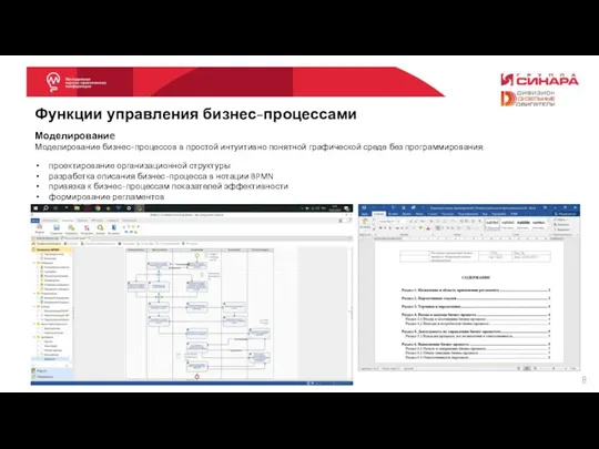 Функции управления бизнес-процессами Моделирование Моделирование бизнес-процессов в простой интуитивно понятной