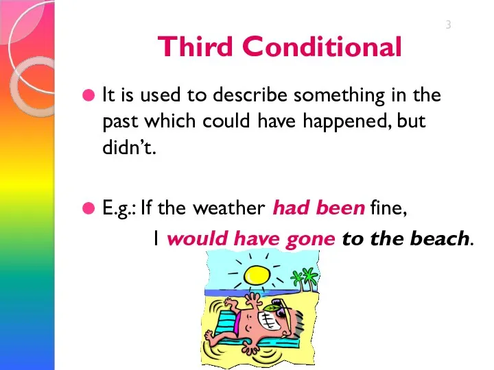 Third Conditional It is used to describe something in the