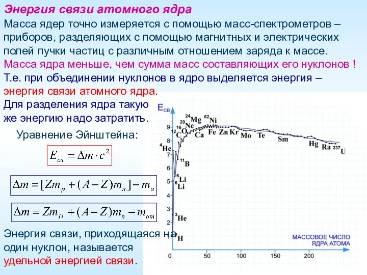 Масса ядер точно измеряется с помощью масс-спектрометров – приборов, разделяющих