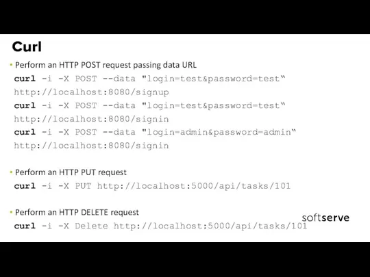 Perform an HTTP POST request passing data URL curl -i