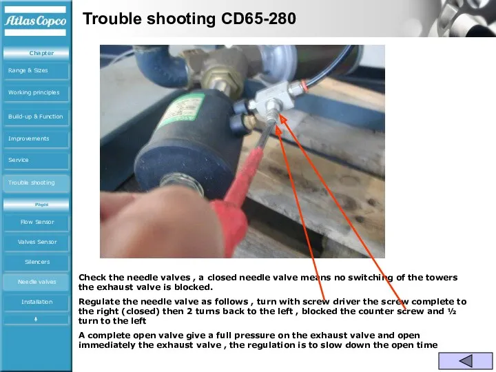 Trouble shooting CD65-280 Check the needle valves , a closed
