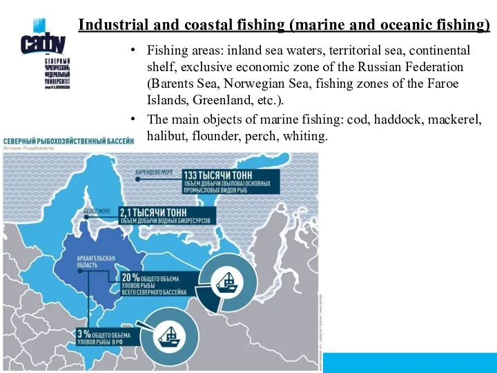 Industrial and coastal fishing (marine and oceanic fishing) Fishing areas: