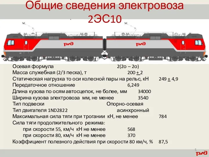 Осевая формула 2(2о – 2о) Масса служебная (2/3 песка), т