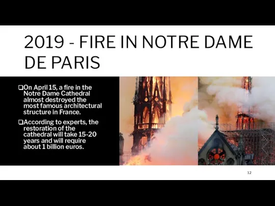 2019 - FIRE IN NOTRE DAME DE PARIS On April