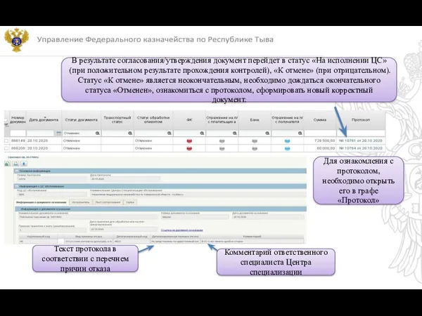 В результате согласования/утверждения документ перейдет в статус «На исполнении ЦС»