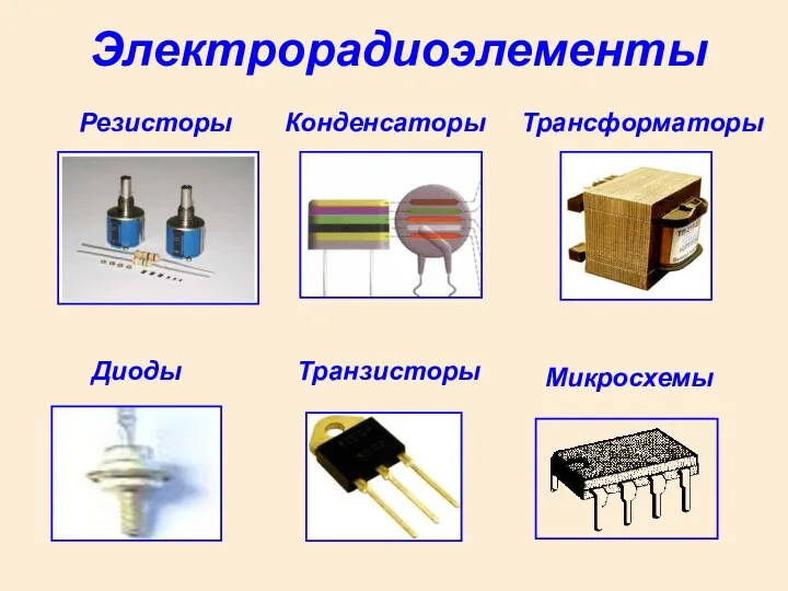 Электрорадиоэлементы Резисторы Конденсаторы Трансформаторы Диоды Микросхемы Транзисторы