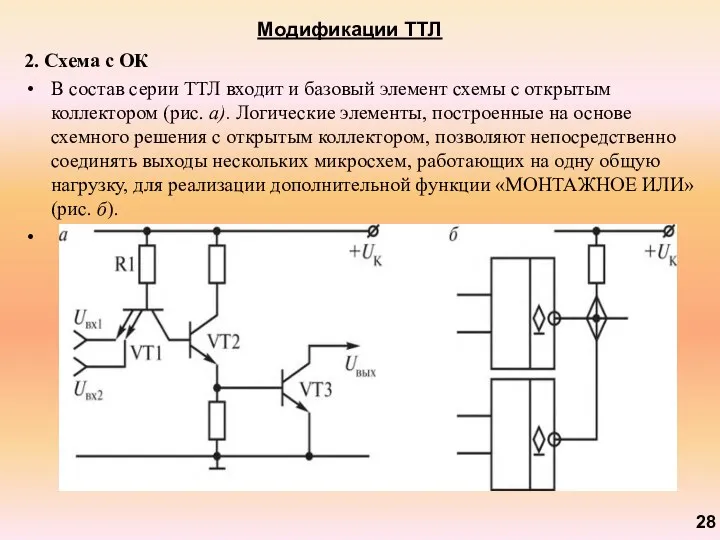 Модификации ТТЛ 2. Схема с ОК В состав серии ТТЛ