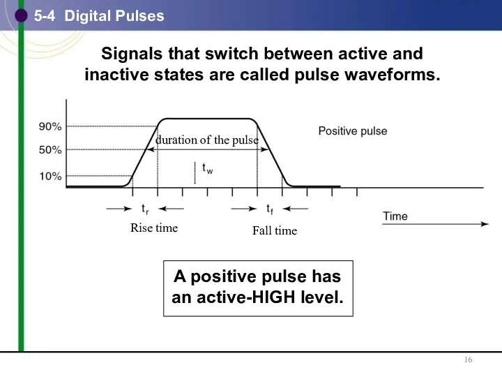 5-4 Digital Pulses Signals that switch between active and inactive states are called