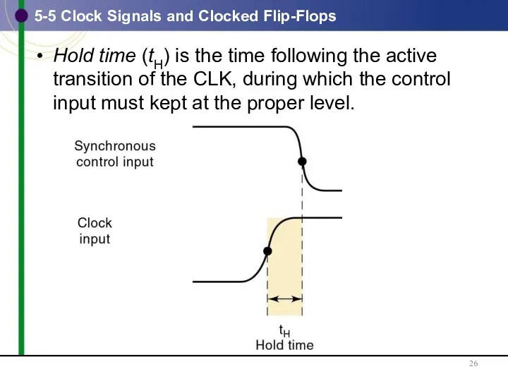 5-5 Clock Signals and Clocked Flip-Flops Hold time (tH) is the time following