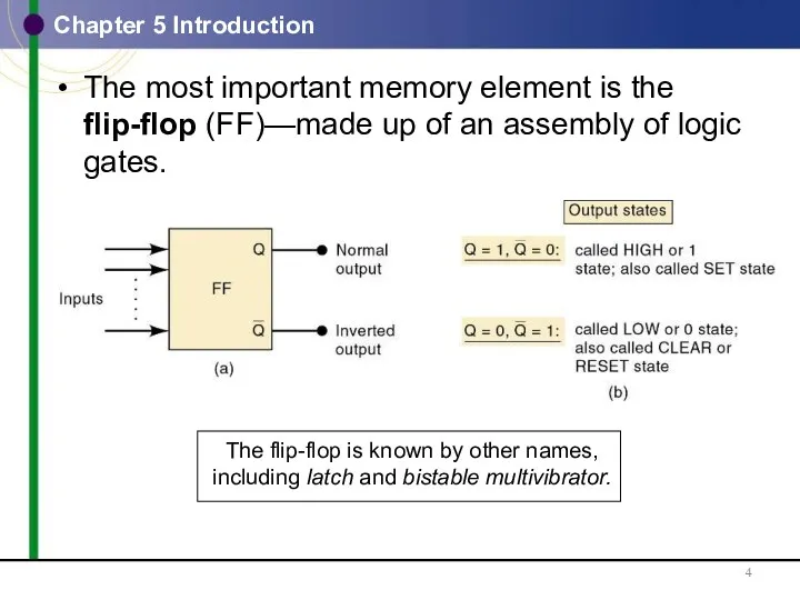 Chapter 5 Introduction The most important memory element is the flip-flop (FF)—made up
